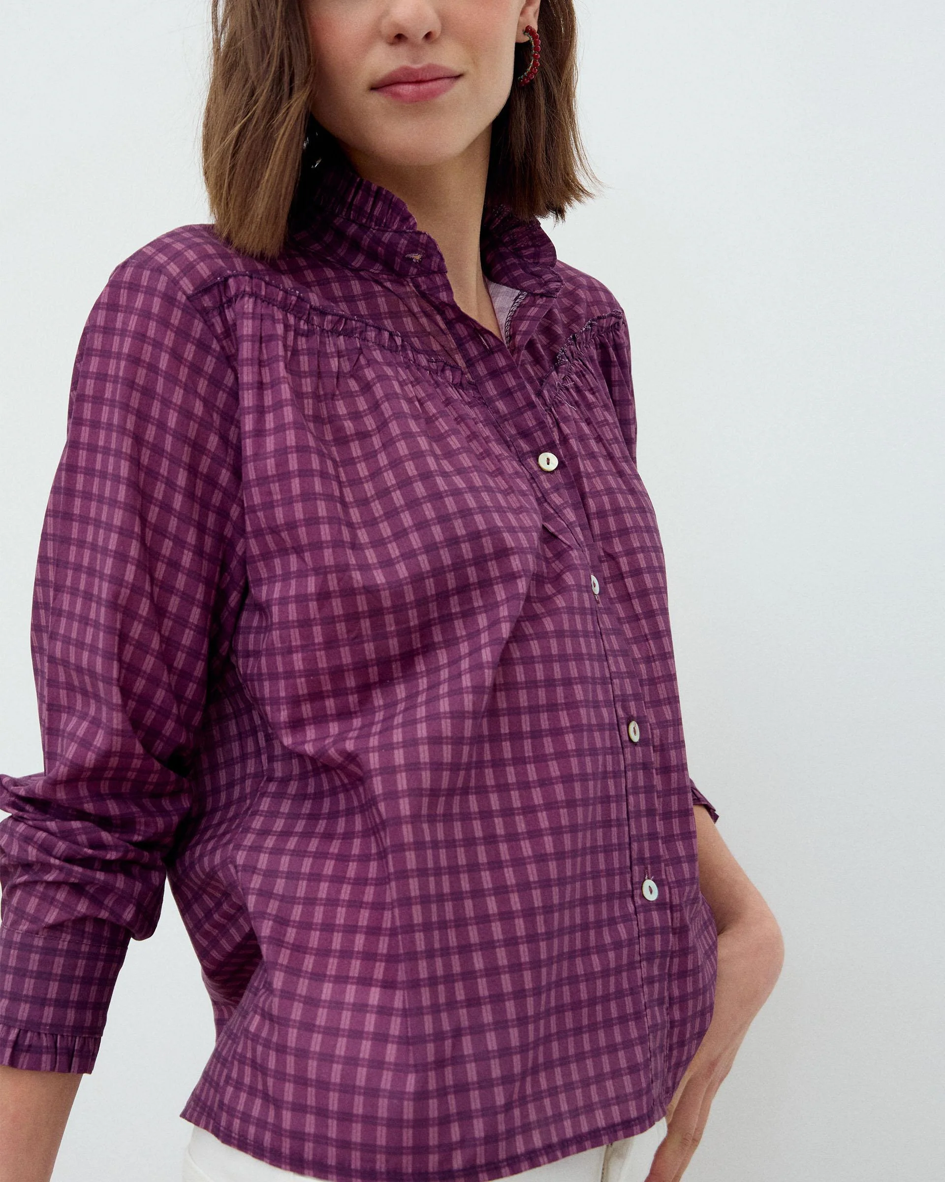 Blusa Canesú Cuadros Morado - Image 6