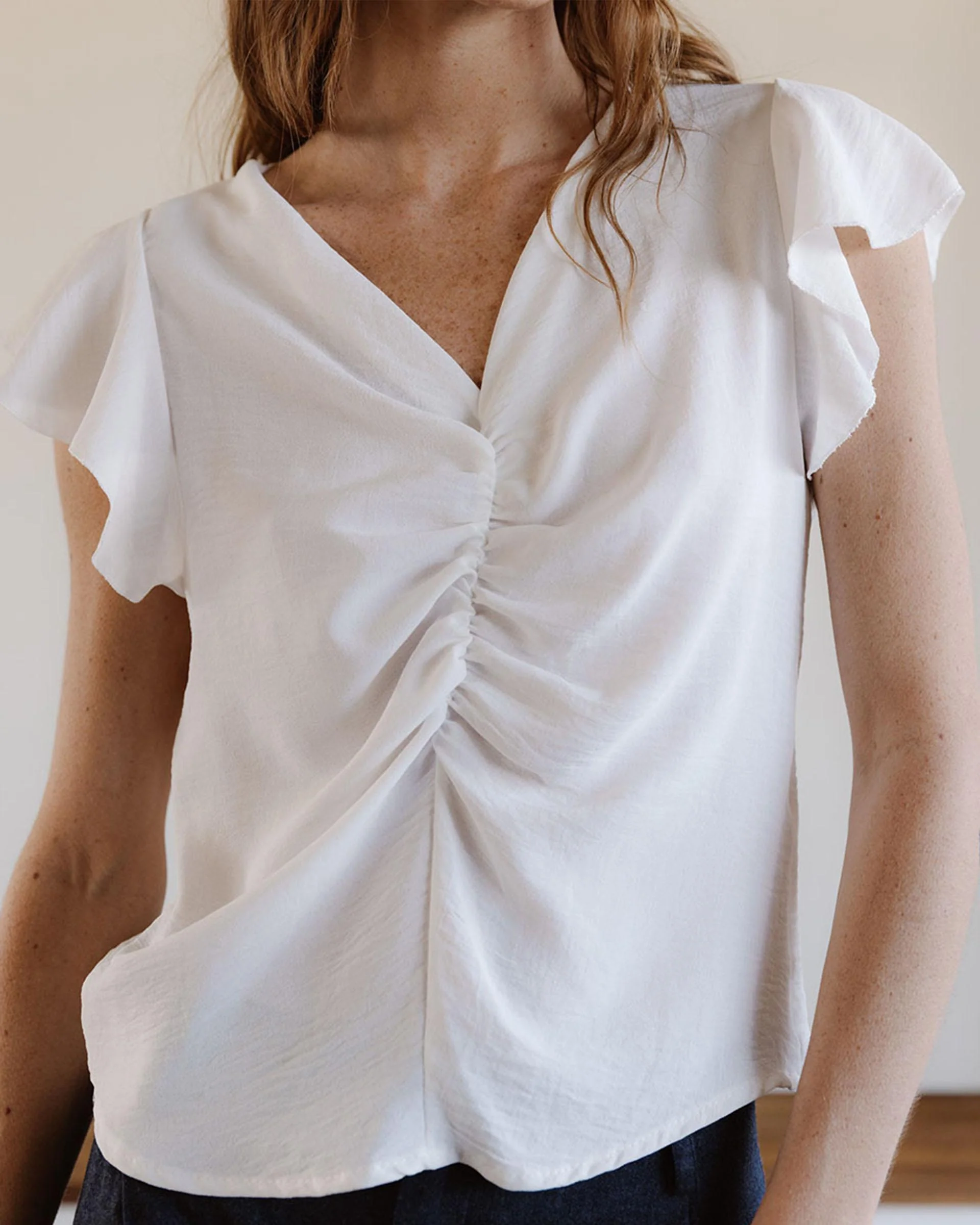 Blusa Manga Corta Frunce Blanca - Image 3