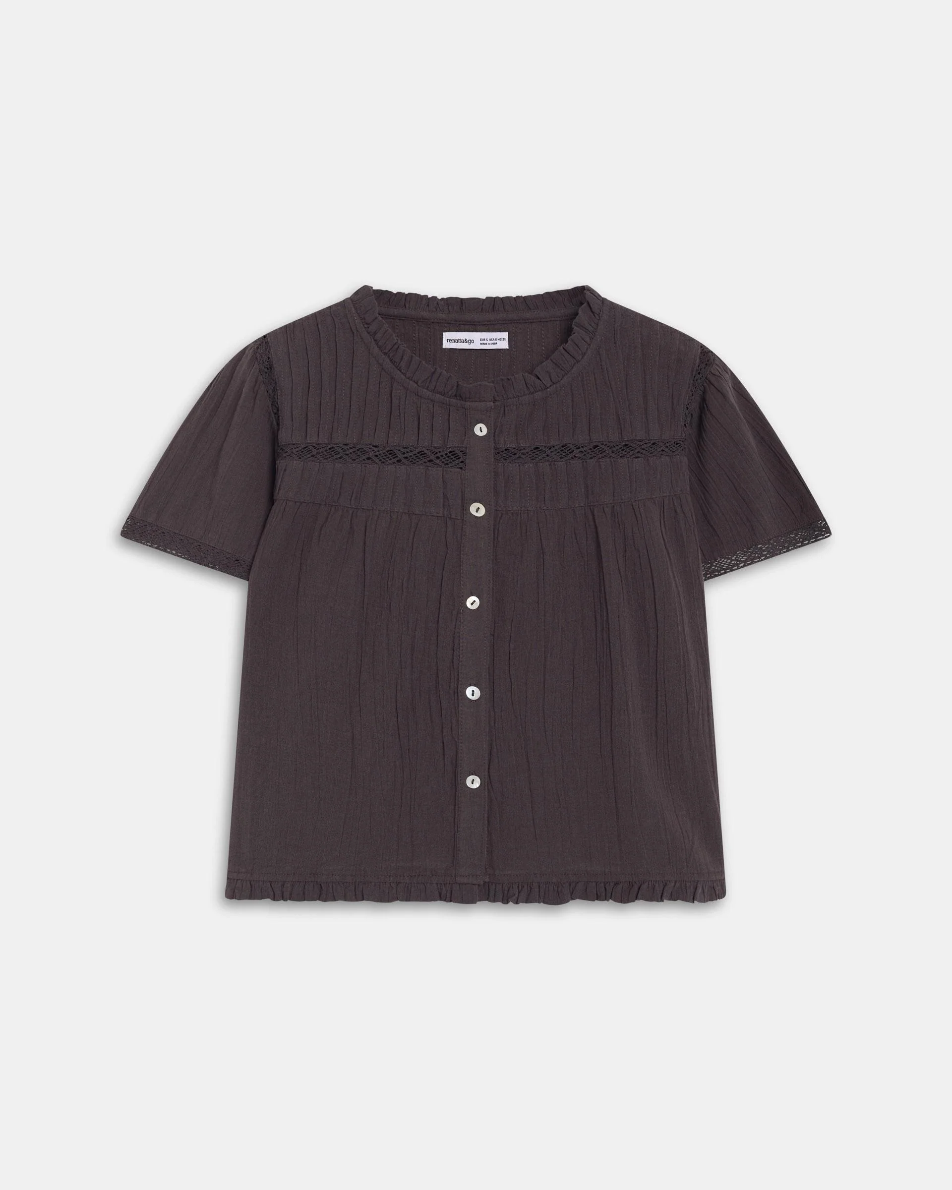 Blusa Manga Corta Puntillas Antracita - Image 8