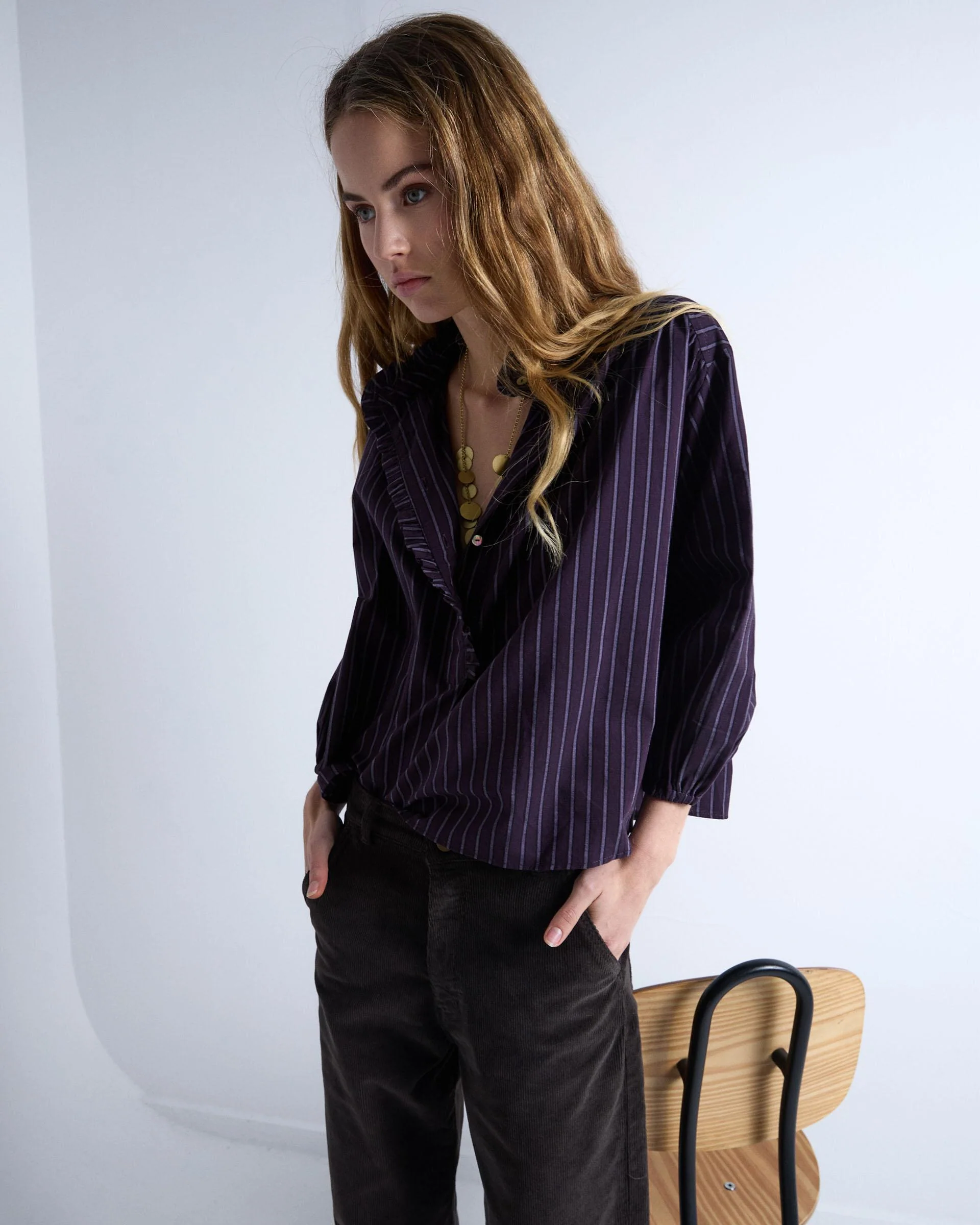 Blusa Rayas Volante Morado - Image 4
