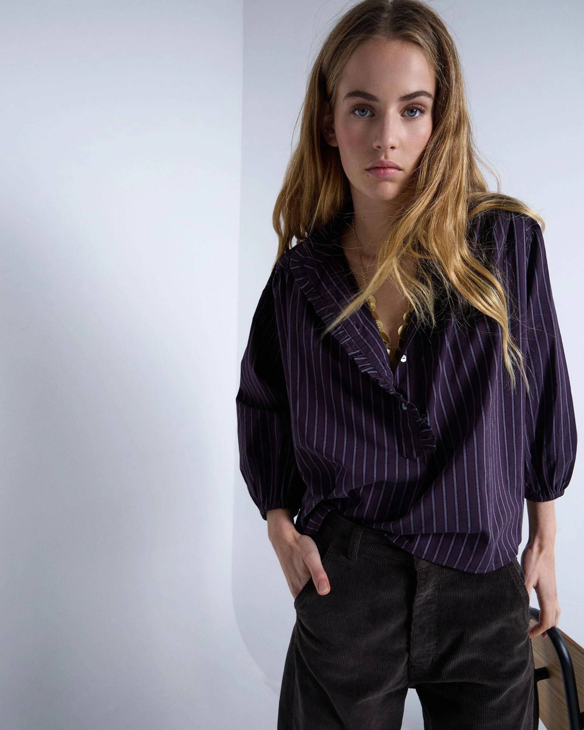 Blusa Rayas Volante Morado - Image 6