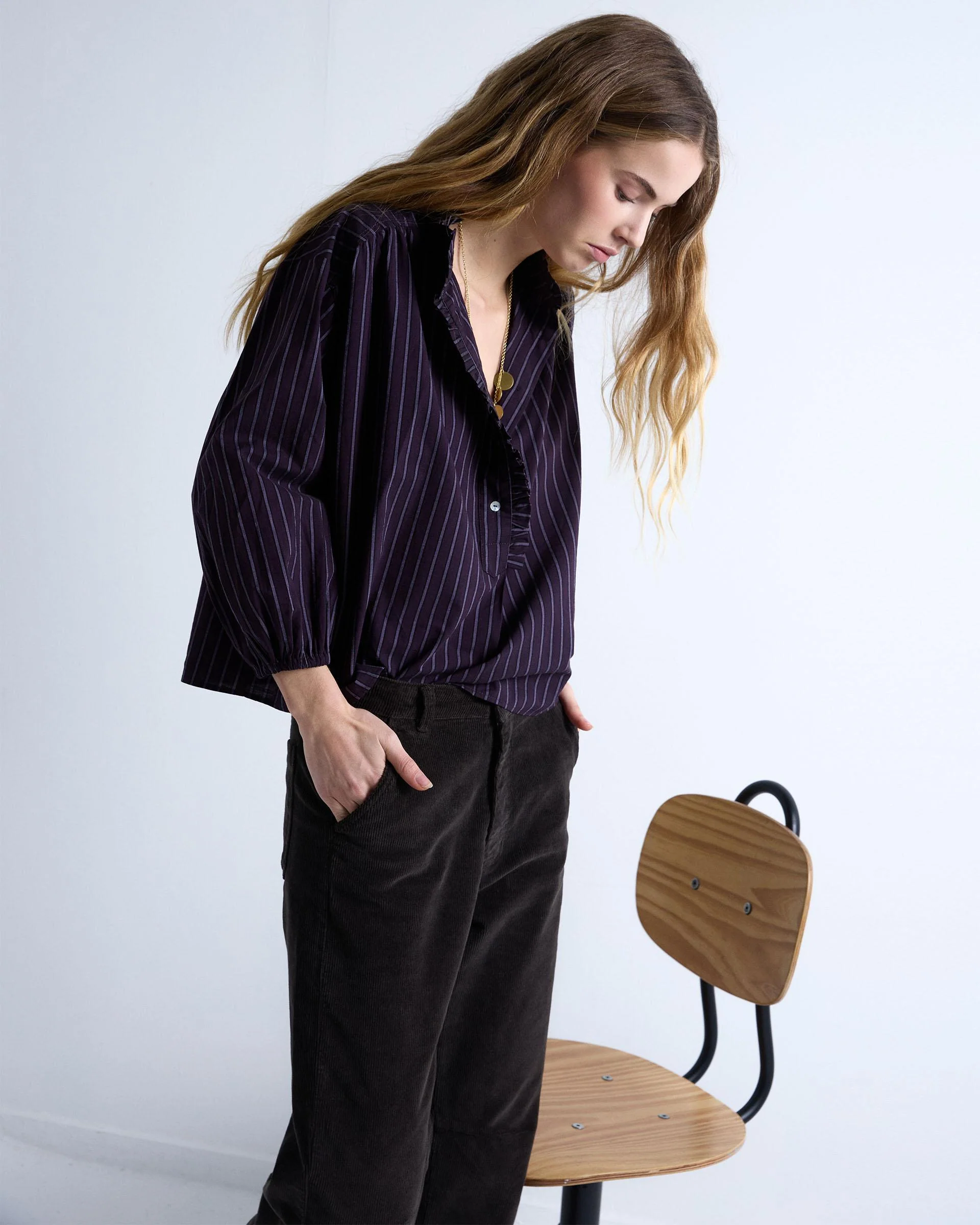 Blusa Rayas Volante Morado - Image 7