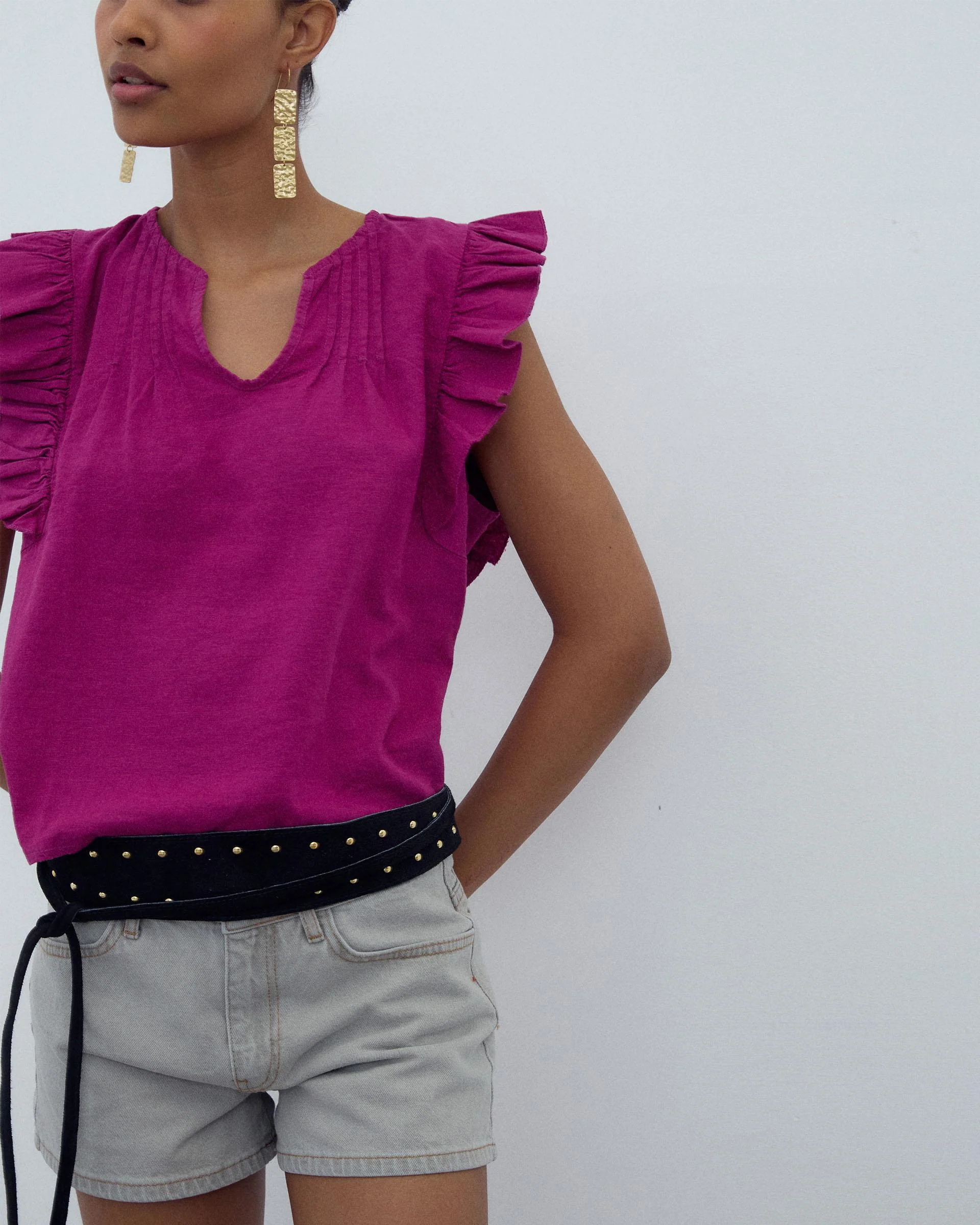 Blusa Sin Mangas Volantes Fucsia - Image 4