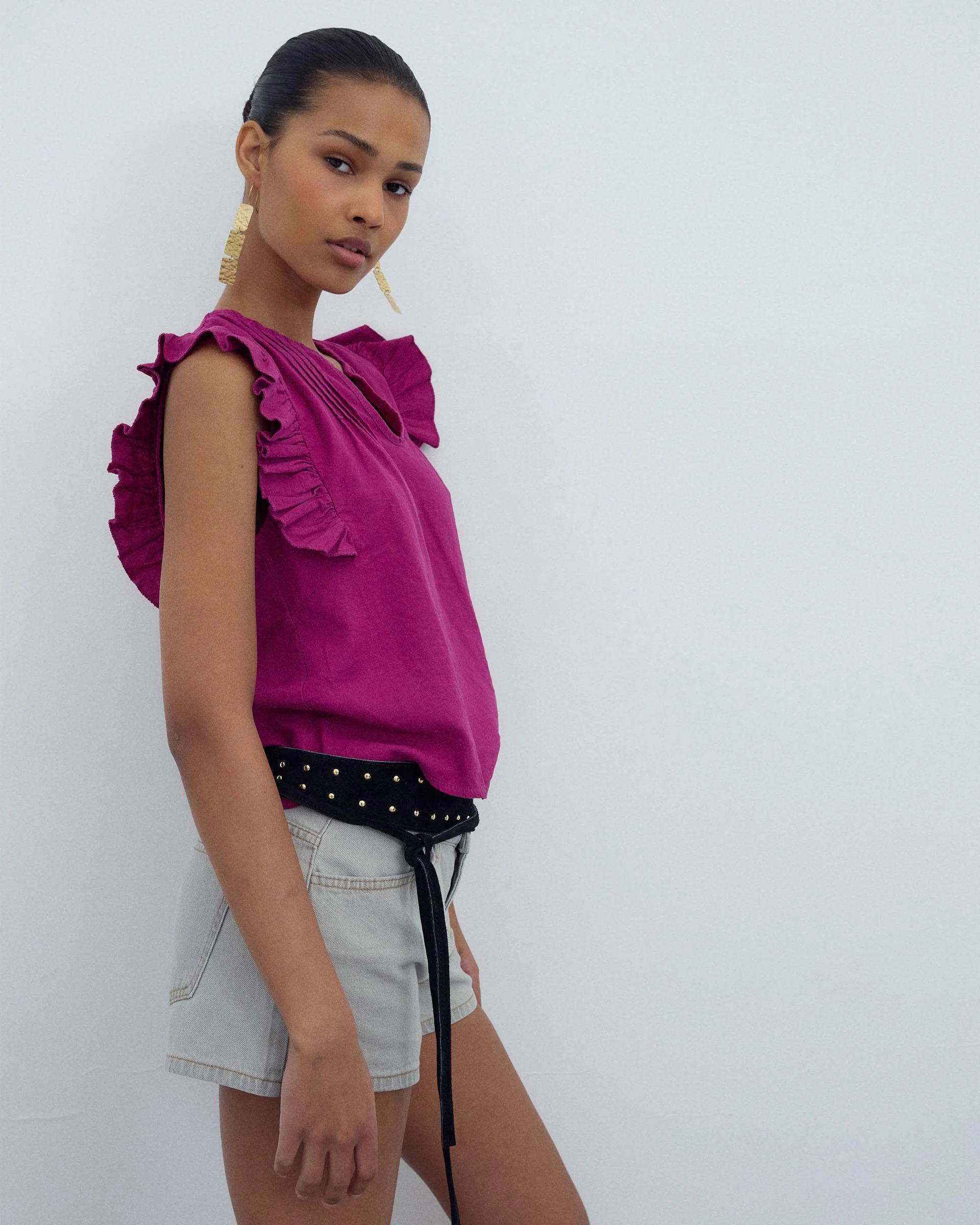 Blusa Sin Mangas Volantes Fucsia - Image 5