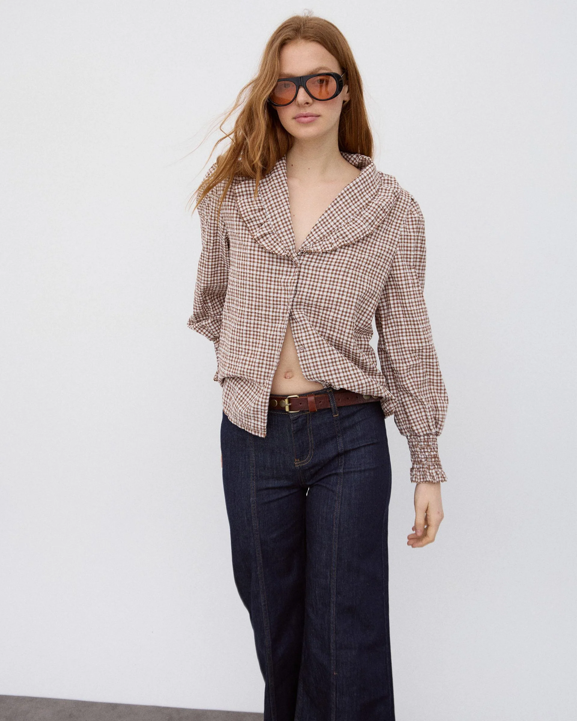 Blusa Volante Cuello Vichy Marrón - Image 5