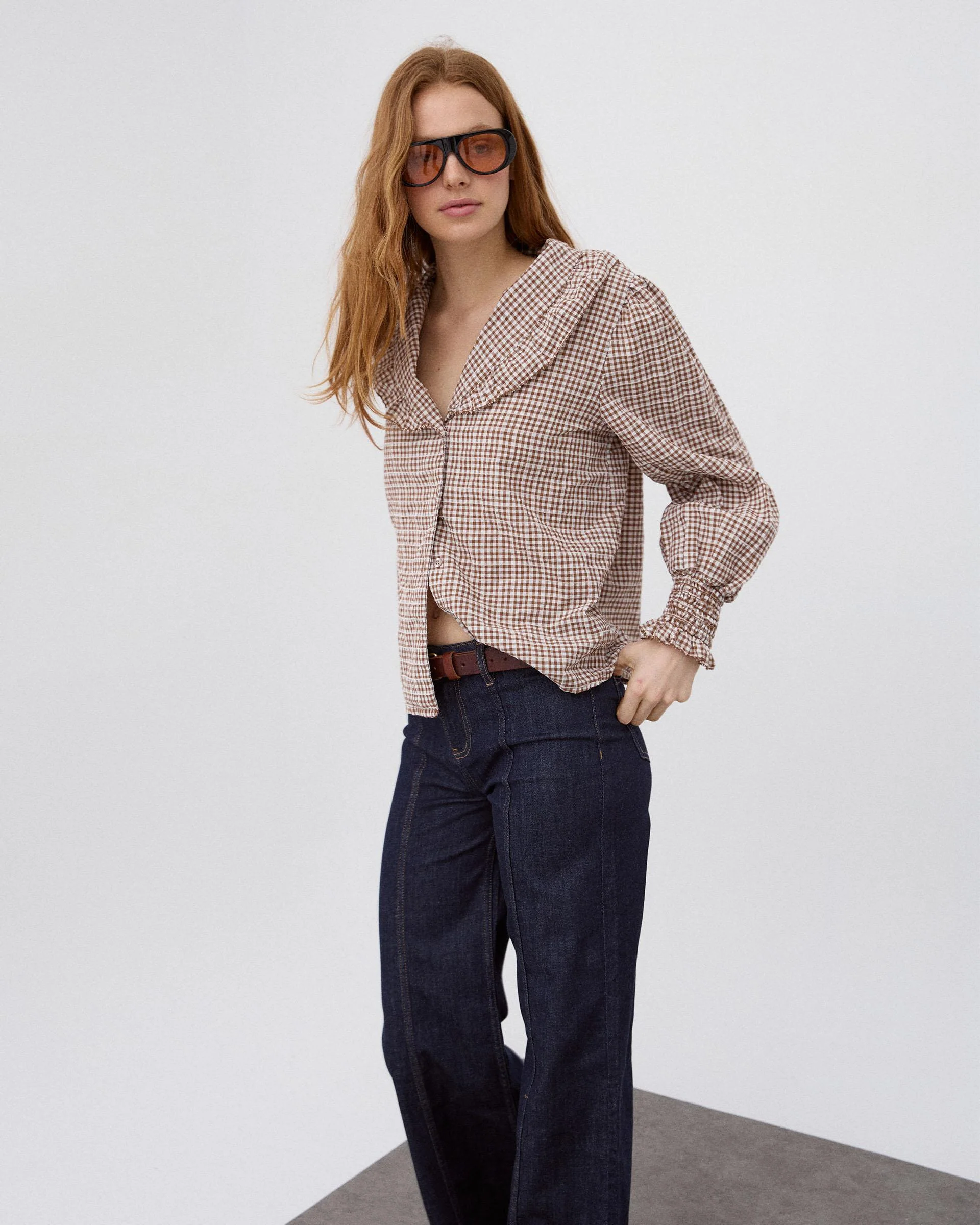 Blusa Volante Cuello Vichy Marrón - Image 6
