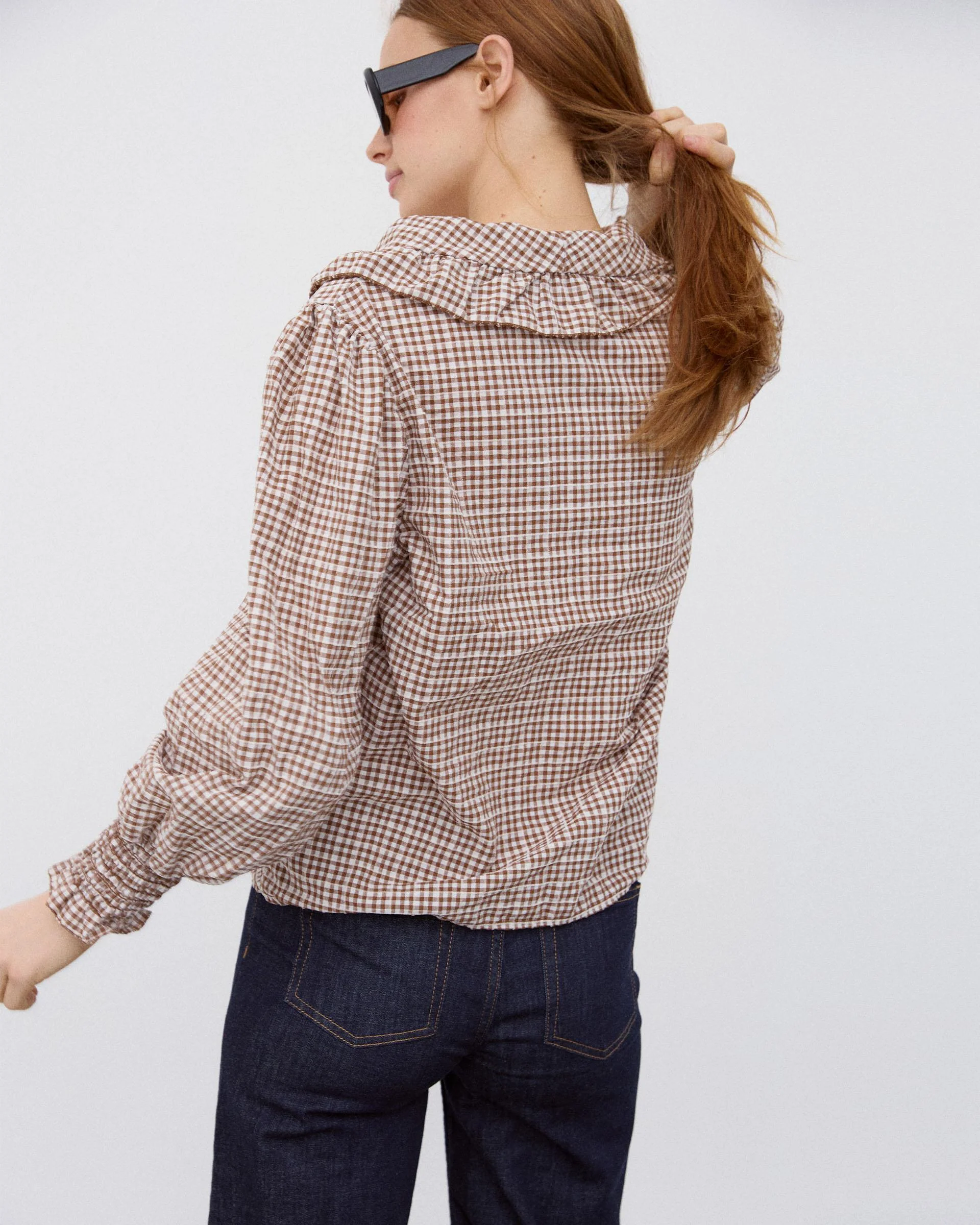 Blusa Volante Cuello Vichy Marrón - Image 7
