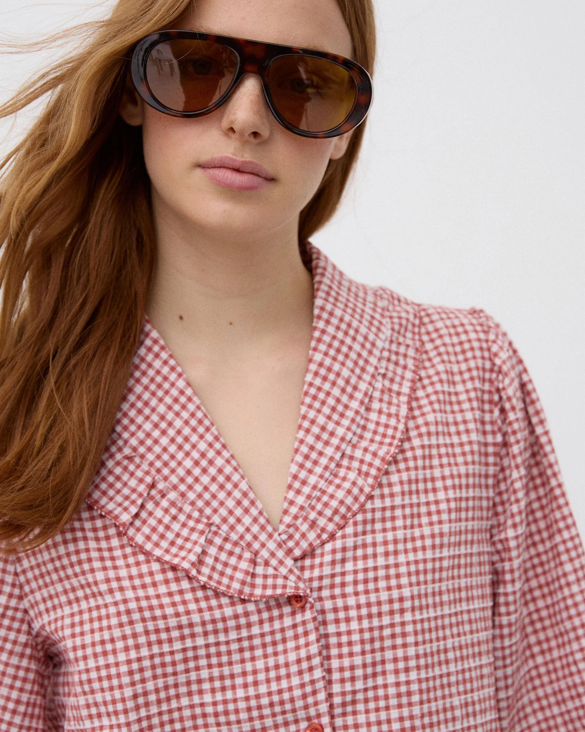 Blusa Volante Cuello Vichy Teja - Image 5