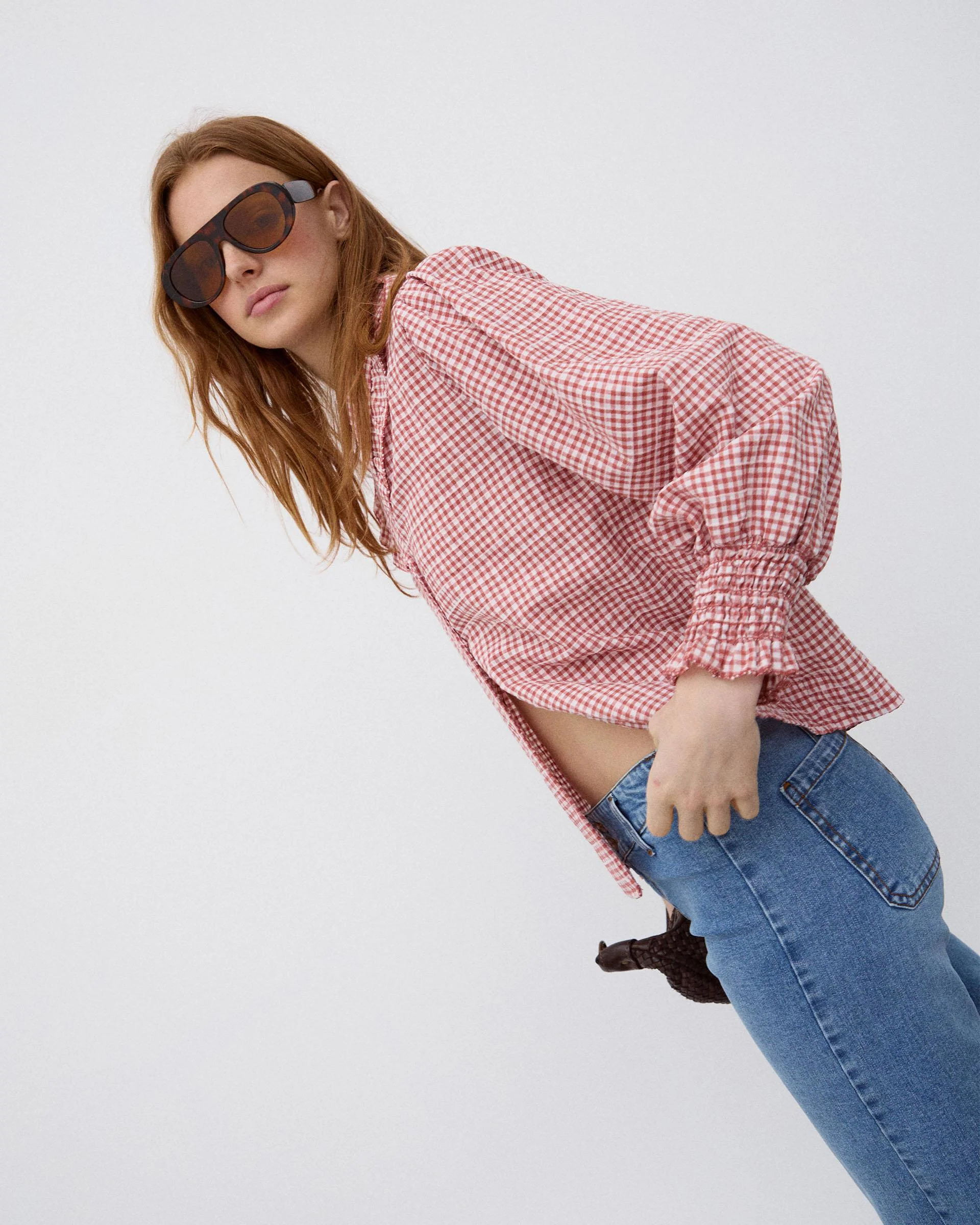 Blusa Volante Cuello Vichy Teja - Image 6