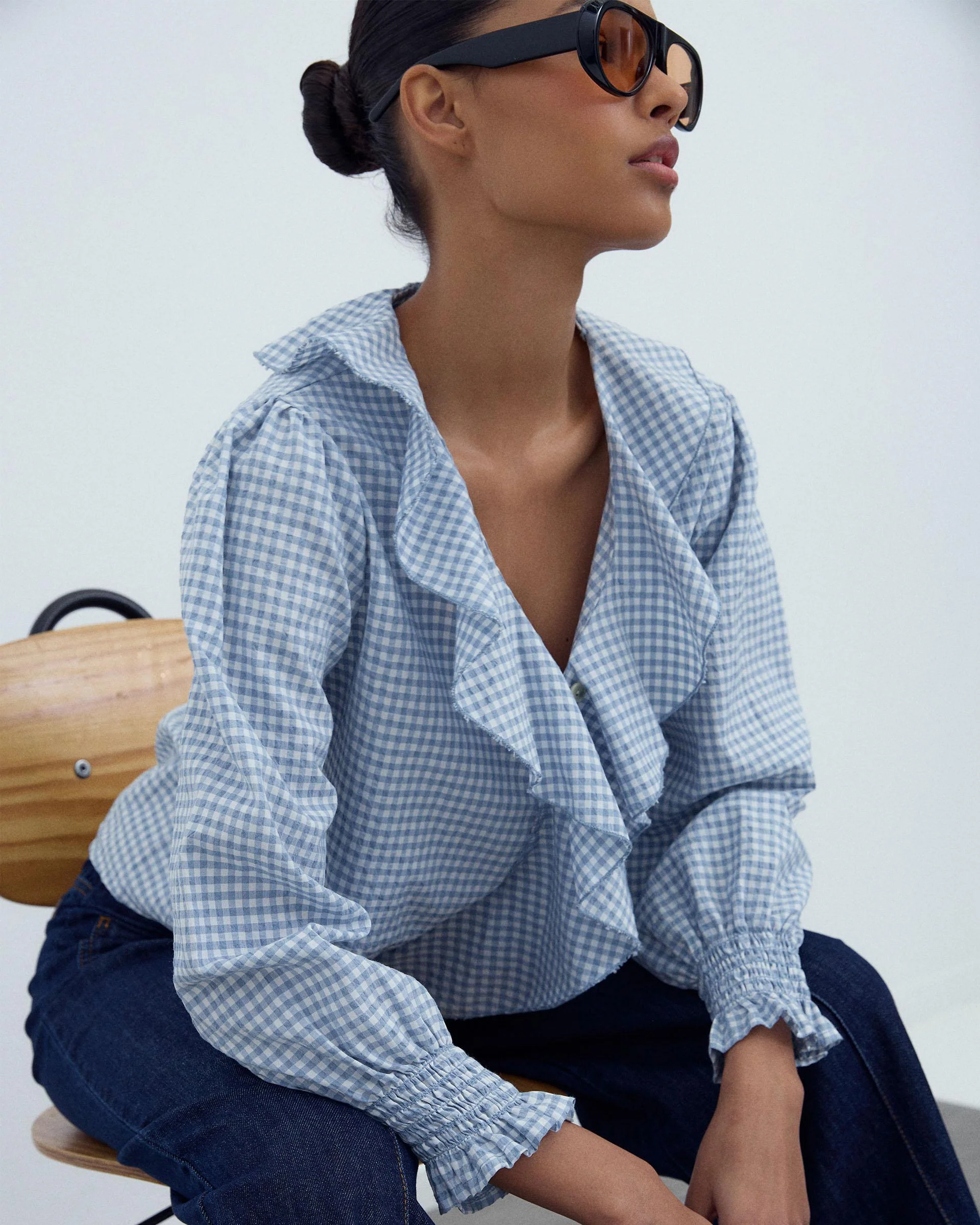 Blusa Volantes Delanteros Vichy Azul - Image 6