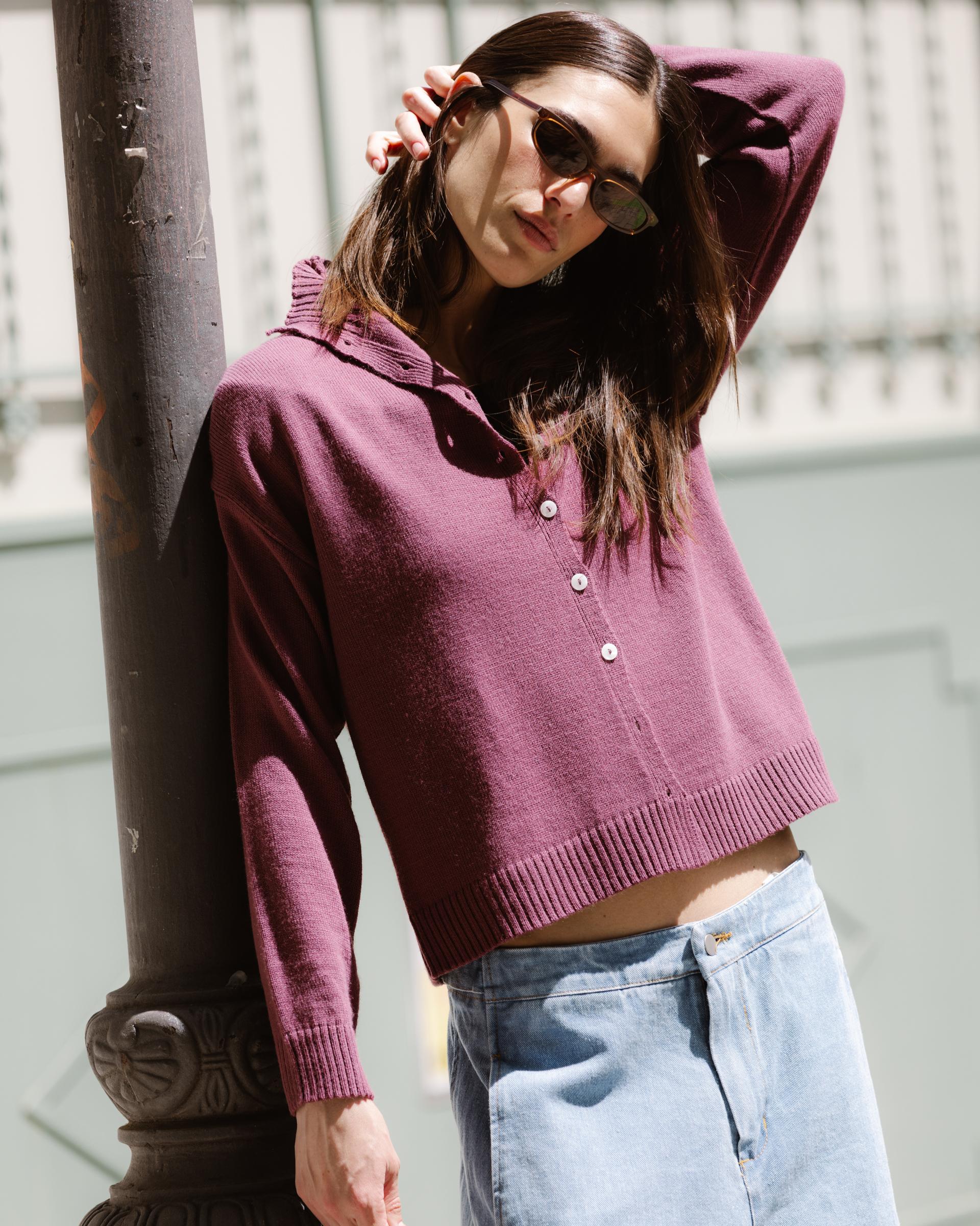 Chaqueta Punto Cuello Subido Morado - Image 4