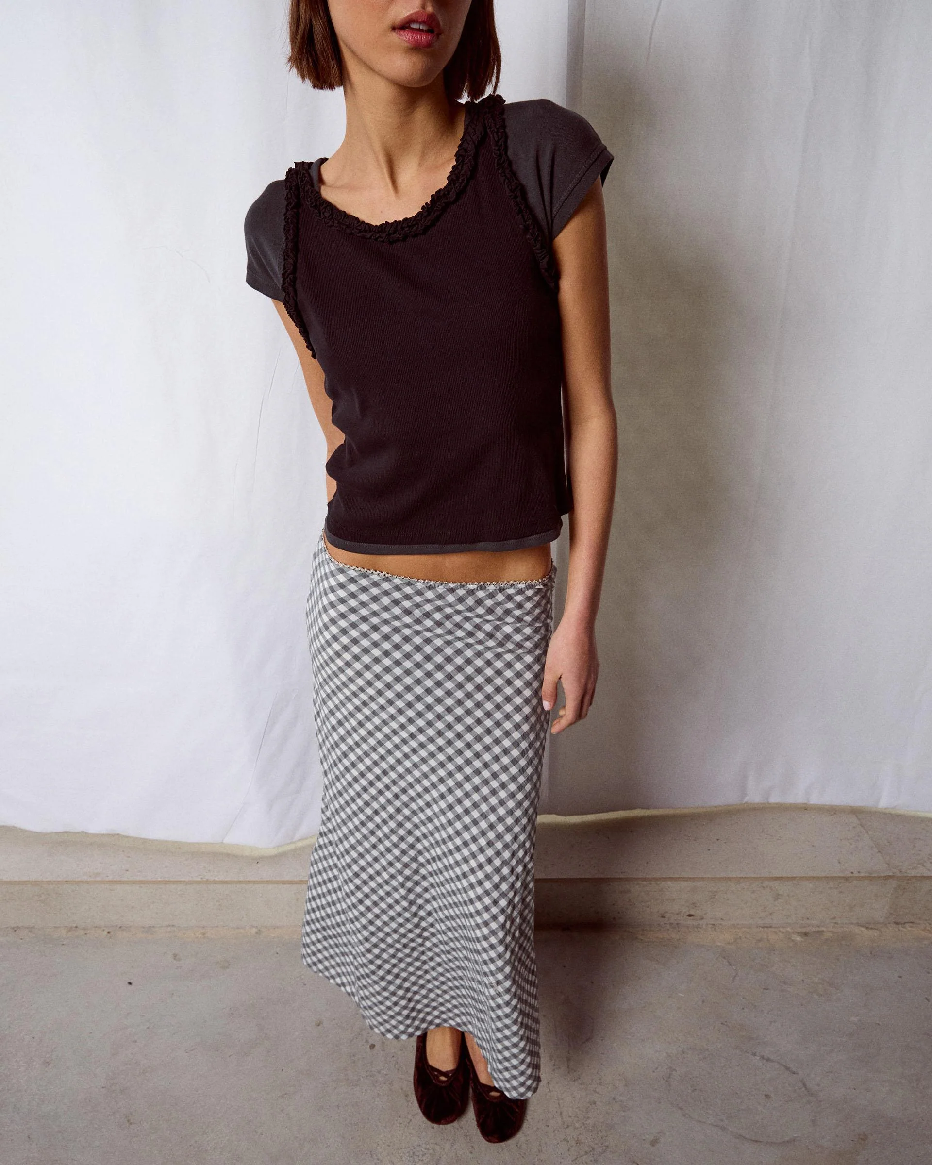 Falda Fluida Cuadros Gris - Image 4