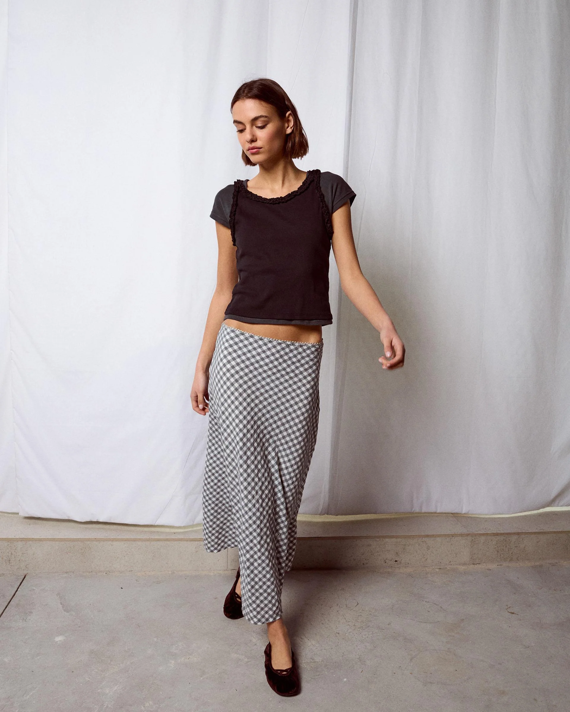 Falda Fluida Cuadros Gris - Image 6