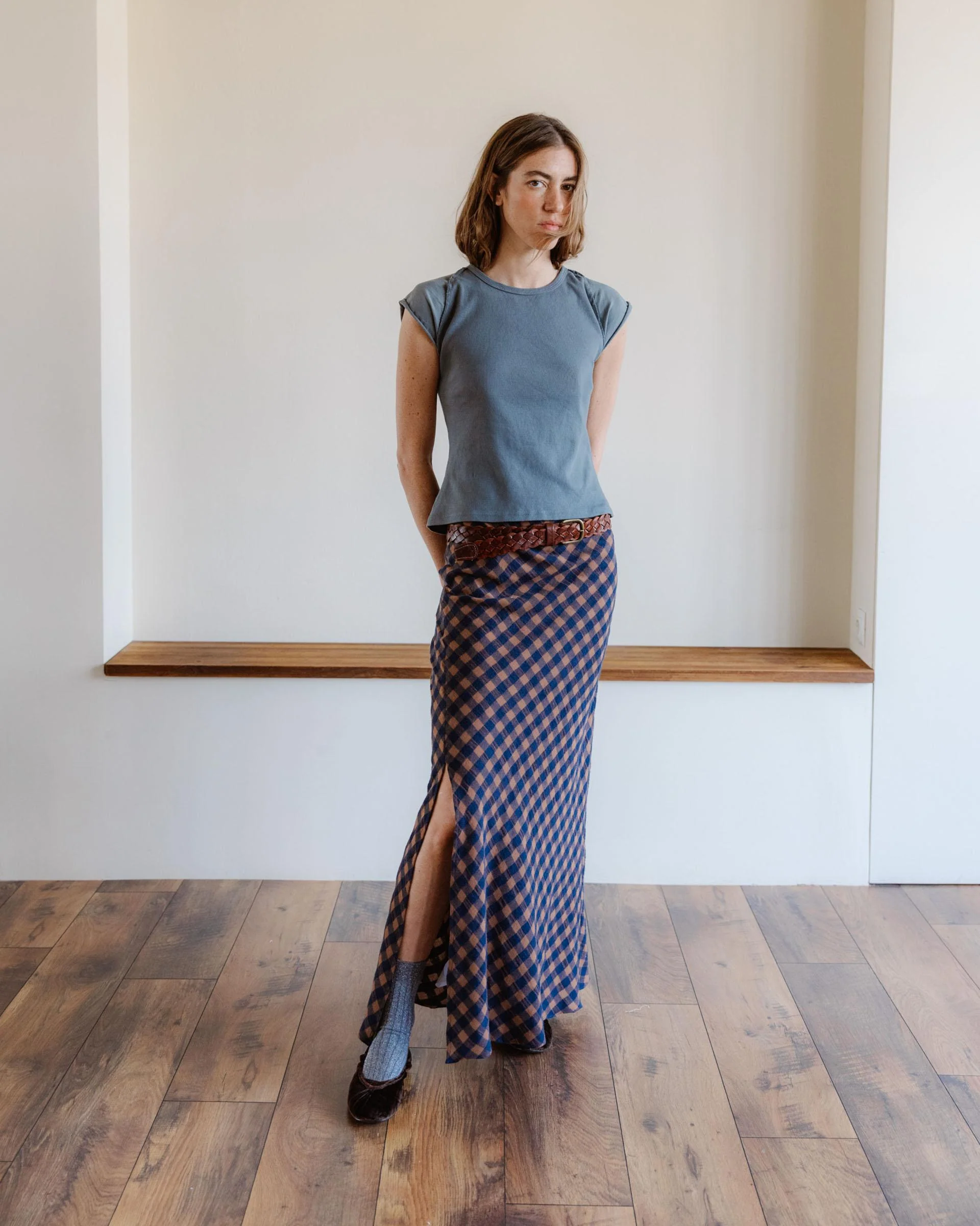 Falda Larga Cuadros Azul Marino - Image 3