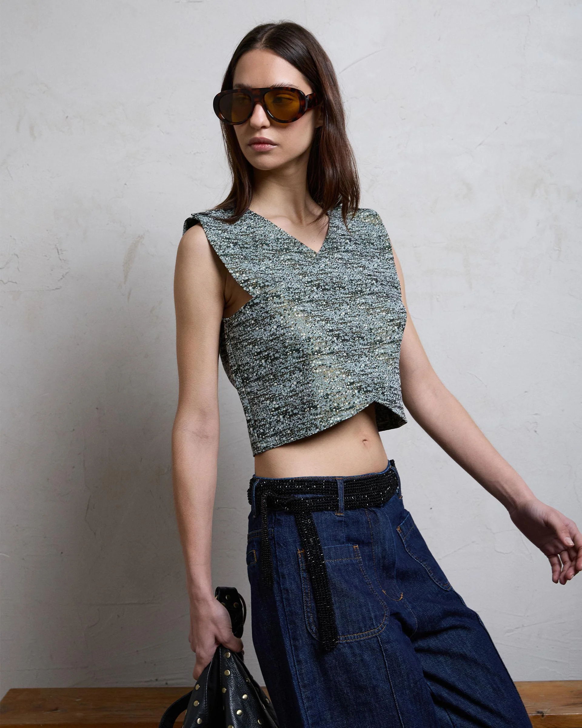 Top Cruzado Jacquard Verde Agua - Image 3