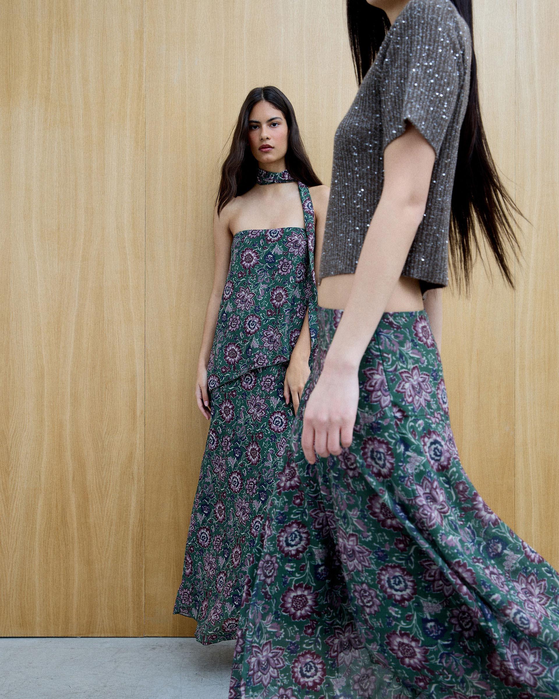 Vestido Corte Diagonal Estampado Verde - Image 6