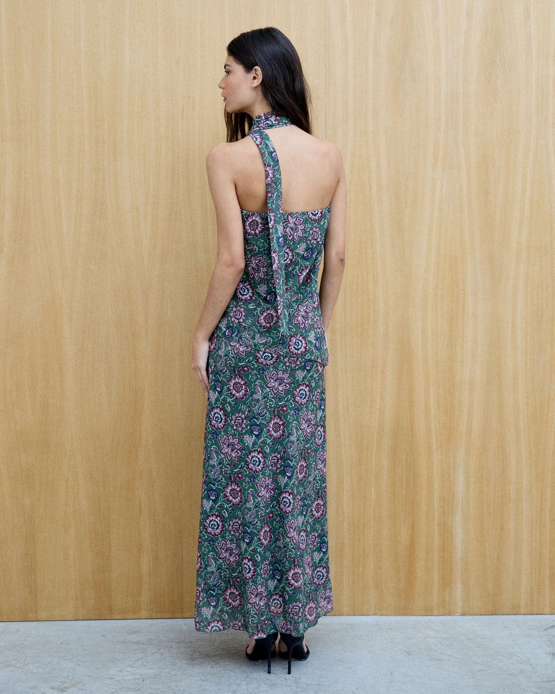 Vestido Corte Diagonal Estampado Verde - Image 7
